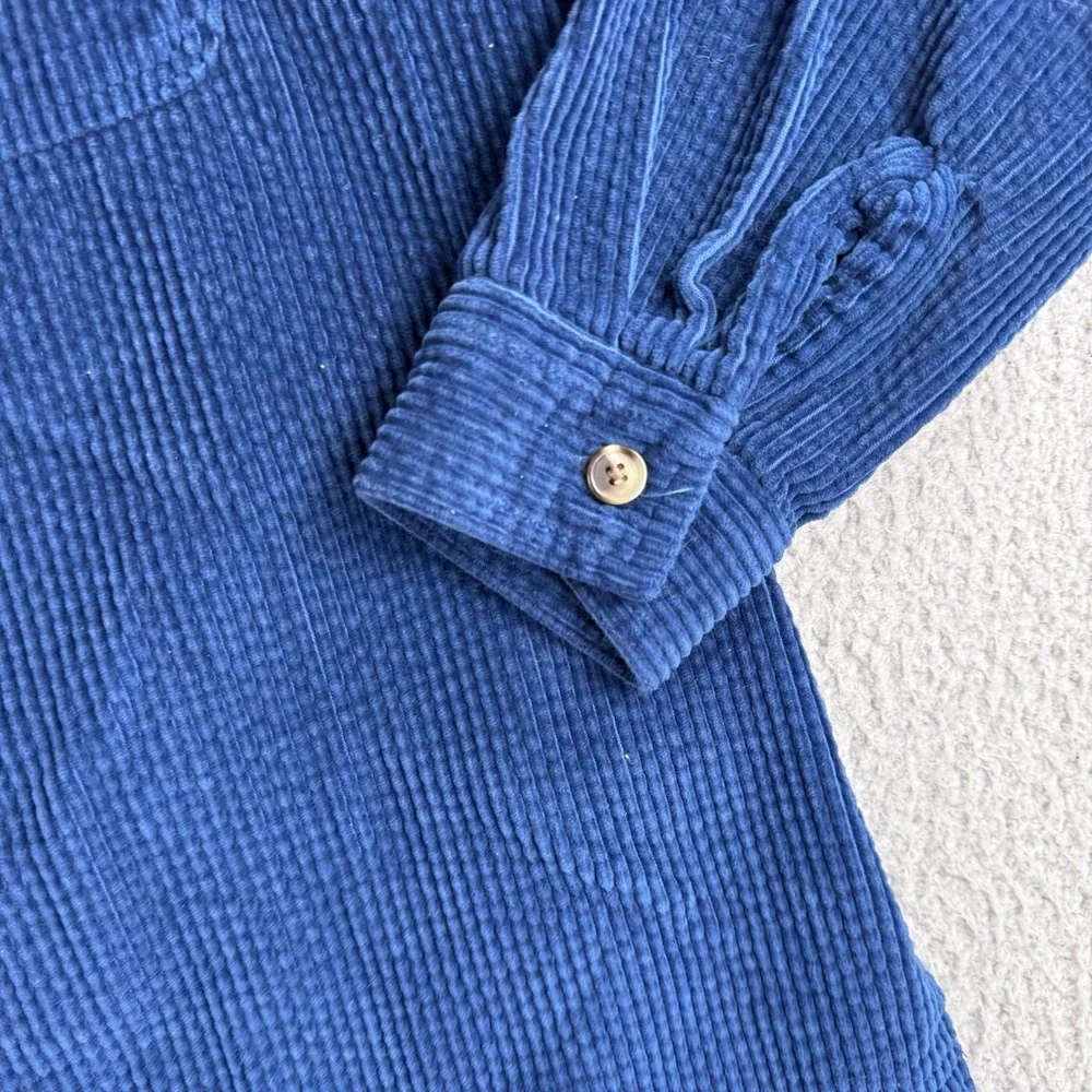 LL Bean Shirt Womens S PETITE Blue Button Up Long Corduroy Casual Nature Outdoor